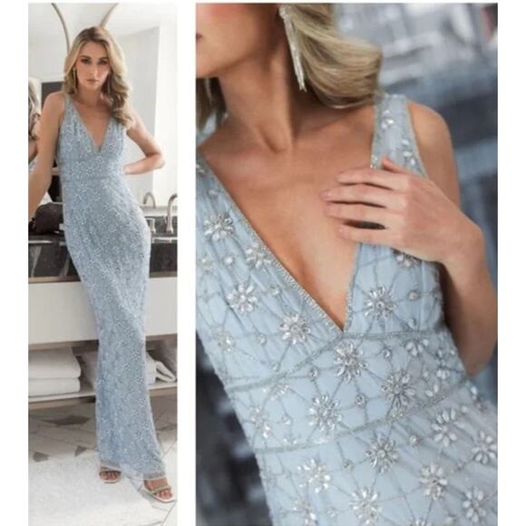 Mac Duggal A93744 Dress Embellished Mesh V Sleeveless Gown NWT 12 - Picture 3 of 11